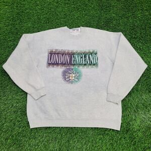 Vintage 90s London England Sweatshirt XL 23x26 Gray